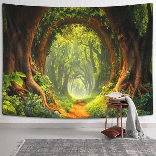 Xguatan Forest Tapestry Fantasy Nature Landscape Tapestries Misty Tree Cave Green Tapestries Jungle Scenery Tapestry Wall Hanging for Bedroom Living Room Dorm 60x40 Inch
