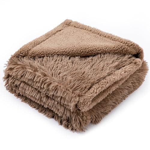 Calming Pet Blankets for Cats Fluffy Long Faux Fur Dogs Blanket for Couch Covers Waterproof Soft and Cozy Pets Cover on Sofa and beds Protective(Brown,S-40x28in)
