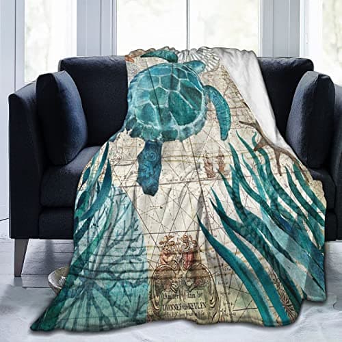 Abucaky Sea Turtle Ocean Animal Landscape Fleece Throw Blanket Ultra Soft Cozy Decorative Flannel Blanket All Season for Home Bed Couch Chair Travel 60x50in