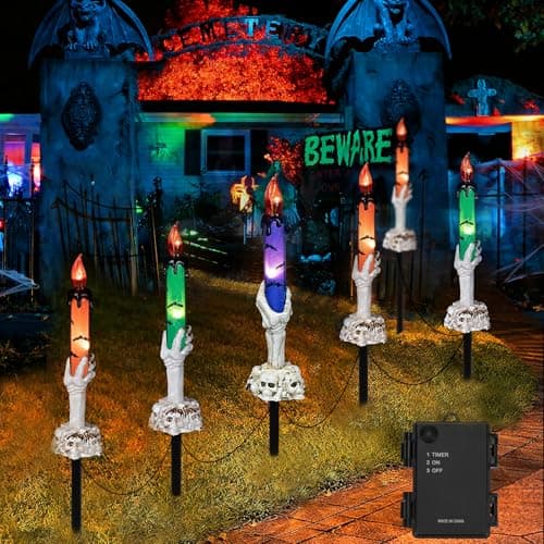 6 Pack Halloween Pathway Lights Lighted Candle Stake for Outdoor Yard Decor