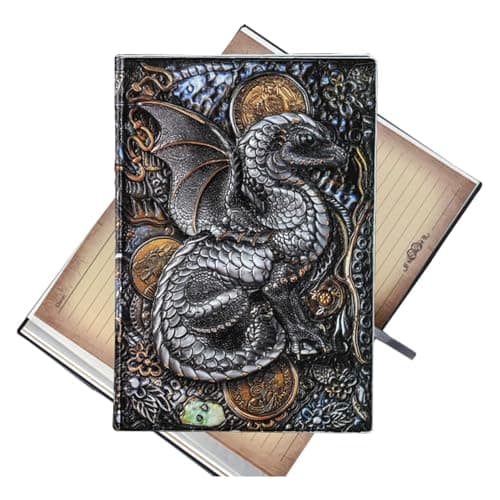 KISWIAR Dragon Pattern Leather Journal, Flying Dragon Journal Writing Notebook, 3D Cover Diary, 200 Pages A5 Travel Notepad for Women Men Gifts