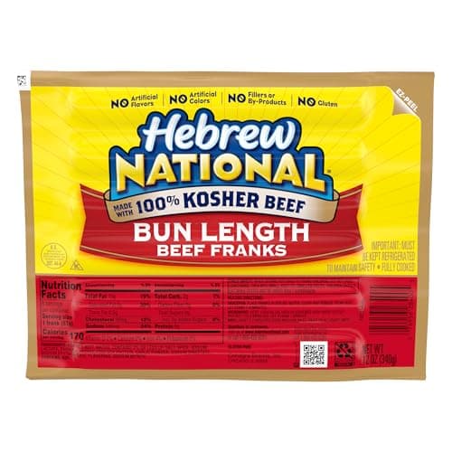 Hebrew National Bun Length Beef Franks, 12 OZ, 6 Count Pack