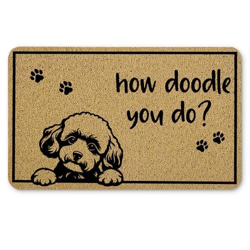 Qnhij Funny Dog Door Mat, How Doodle You Do Doormat，Dogs Gifts Door Mat for Porch Outside Inside Outdoor Indoor Entrance, Goldendoodle Dog Gifts Bath Rug, 17x30 Inches