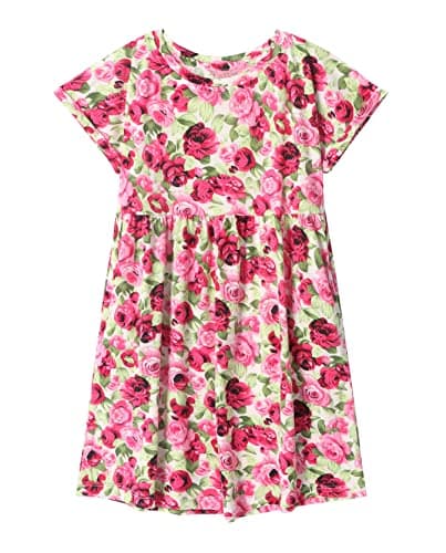 DANI CHINS Girl Casual Short Sleeve Floral Print Dress with Pockets (#3, 12)