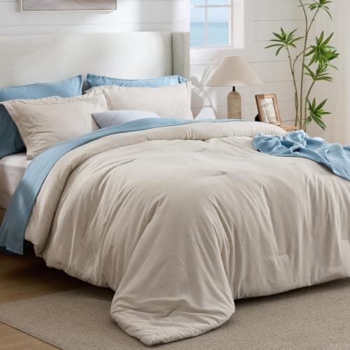 Bedsure Queen Comforter Set - Beige Soft Bedding for All Seasons, Cationic Dyed Bed Set, 3 Pieces, 1 Queen Size Comforter (90"x90") and 2 Pillow Shams (20"x26"+2")