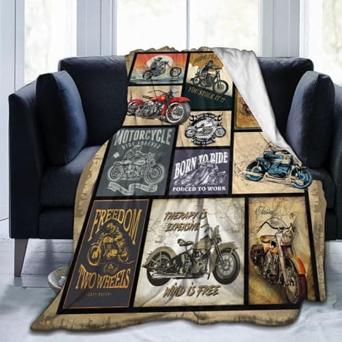 Motorcycle Gifts for Men and Women Throw Blanket for Couch Sofa Bed Plush Throw Fleece Blanket Soft Cozy Bedding for Kids and Adults Bedroom 50x40 Inch