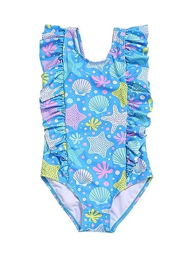 LIZENS Girls One Piece Hawaiian Ruffle Swimsuit - Beachwear Bathing Suit for Kids(BL051,7-8T)