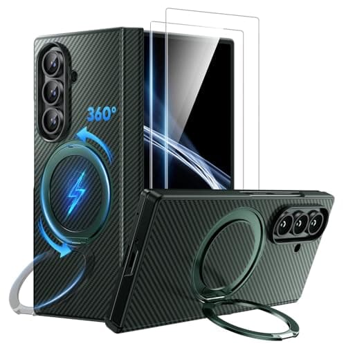 WSKEN for Samsung Galaxy Z Fold 7 Case with 360° Magnetic Stand - Military Grade Shockproof Case with 2 X Screen Protector, Compatible with MagSafe, Carbon Fiber Texture Design for Z Fold 7 Green