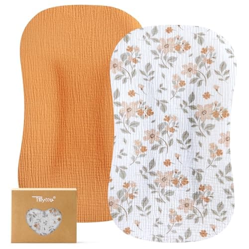 TILLYOU Muslin Baby Lounger Cover, 100% Cotton Newborn Lounger Cover, 2 Pack Baby Nest Slipcover for Boys Girls, Cover Only, Yellow Flower