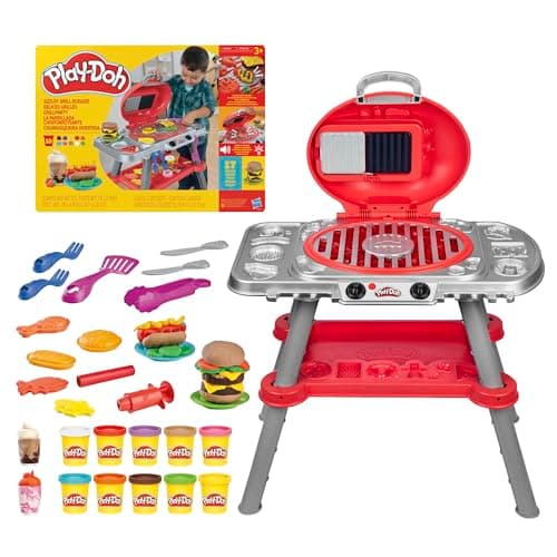 Play-Doh Sizzlin' Grill Playset with Lights & Sounds, 17 Accessories, BBQ Toys for Boys & Girls 3+, Play Food Arts & Crafts, Red