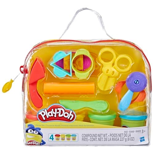 Play-Doh Starter Set 9-Piece Kit with Storage Tote & 4 Modeling Compound Cans, Ages 3+, Presentation May Vary
