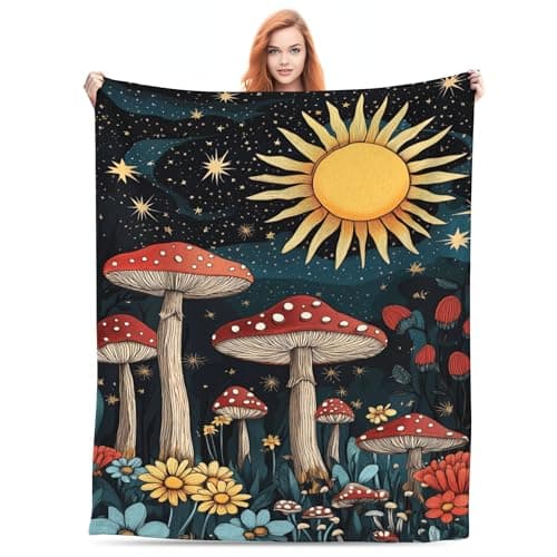 Mushrooms Flannel Fleece Blanket - Ultra Soft, Lightweight & Multipurpose Moon Wild Forest Mushrooms Throw Blankets for Couch Sofa Bed Home Decor,60''x 50''