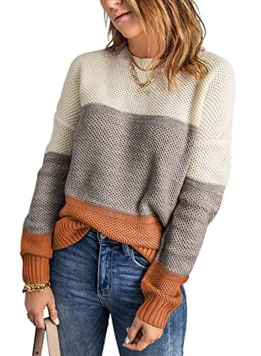 Dokotoo Women's Sweaters Plus Size Color Block Fall Pullover Tops Yellow 2XL