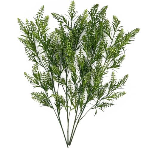 Artificial Plants Lavender Flowers Fake Greenery Plastic Plant Faux Flower Bundle for Indoor Outdoor Home Décor Wedding Bouquet Kitchen Table Centerpieces Arrangements Christmas DIY Decorations 4 Pack