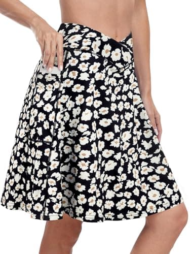 KORALHY Golf Skorts with Pockets Sport Skirts for Women Knee Length Tennis Skirts with Shorts Athletic Skorts Black Floral L