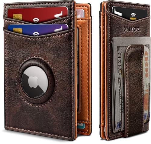 miyozi Airtag Wallet for Men- with Money Clip Gift Boxed, Magnetic Closure Slim Genuine Leather Front Pocket Wallet, 4.1"x 2.8", RFID Blocking