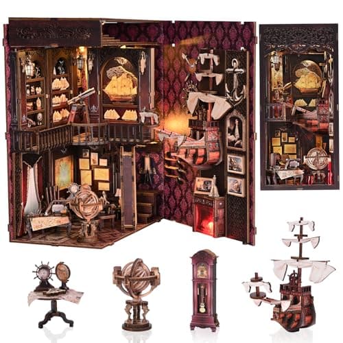 TOYQI Book Nook Kit, Book Nook Kits for Adults, DIY Miniature Dollhouse Kit 3D Wooden Puzzle Booknook Bookend with LED Light