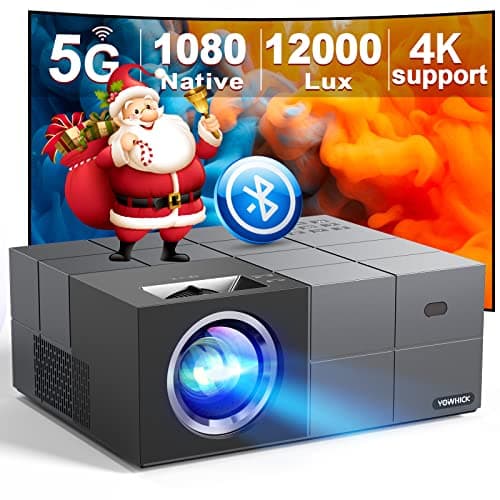 Projector with WiFi and Bluetooth,12000LM Native 1080P Outdoor Projector, YOWHICK Portable Movie Smart Projector, Home Projector 4K Supported for Phone/TV Stick /HDMI/USB Gift Ideas