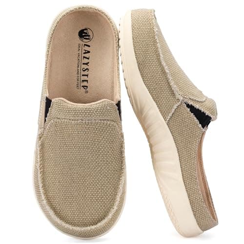LazyStep Men's Slippers with Arch Support, Canvas Mens Orthopedic Slippers, Slip on Clog, Trevor Indoor Outdoor Non-Slip House Shoes for Men(Beach Sand, Size 15)