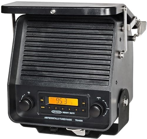 Jensen TRA4500 Self-contained Fender Mount Heavy Duty Radio and Speaker; 20W Max Power; 18 FM and 12AM Station Presets; ABS Housing; 3.5 mm Headphone Jack; 12V Positive or Negative Ground