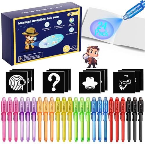 inkipen Invisible Ink Pen 24Pcs+ Notebooks, Spy Pens with UV Light, Magic Marker, Classroom Prize, Birthday Party Favors for Kids 8-12, Kids Stocking Stuffers