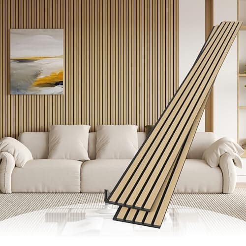 POHARE 2 Pack Wood Slat Wall Wood Paneling,95 x 8 in Soundpoof Wooden Engineered Wooden Slat Wall Panels,Stylish Acoustic Wall Panels for Interior Walls Decor with Felt Backing,Oak