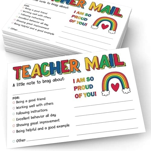 Teacher Mail Notes to Boho Rainbow Parents Happy Postcards(50 Pack), Classroom Incentives For Positive Behavior Management, to Send Home for Preschool Kindergarten Elementary School Teacher Supplies