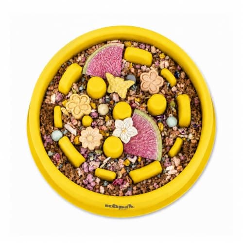 Slow Mo Bowl | Slow Feeder Dog Bowl for Fast Eaters, Improves Digestion & Reduces Bloating, Fun Interactive Design, & Dishwasher Safe | Kubi Pets | (Yellow)
