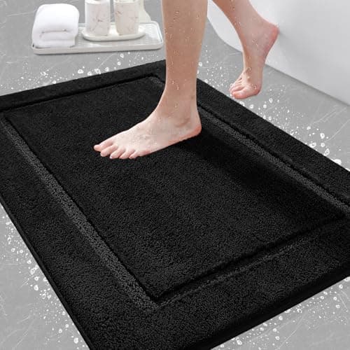 Bathroom Rugs 32"x20", Ultra Soft Thick Plush Fluffy Microfiber Absorbent Bath Mat, Non-Slip Backing, Machine Washable Bath Mats for Bathroom Floor, Tub and Shower, Home Decor Accessories, Black