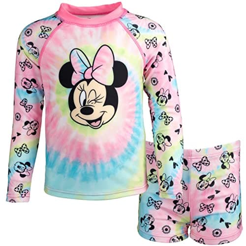 Disney Minnie Mouse Toddler Girls Rash Guard and Swim Shorts Set Pink 4T