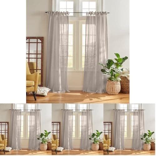 Elrene Home Fashions Vienna Sheer Tie-Top Window-Curtain Panel, 52 in x 95 in (1 Panel), Light Gray (Pack of 4)