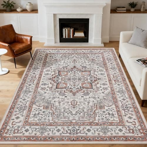 WEZVIX Washable 5X7 Area Rugs for Living Room,Soft Low Pile Vintage Rugs with Non Slip Rubber Backing,Boho Large Carpet for Bedroom Dining Room Farmhouse Nursery Home Office