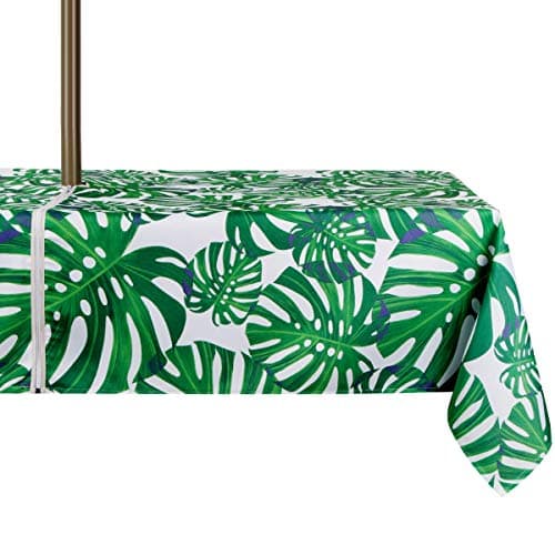 EHouseHome Outdoor Indoor 60x84 inch Rectangle Tablecloth with Umbrella Hole and Zipper, Waterproof Zippered Patio Cloths, Spring/Summer Table Covers for Backyard Circular Table/BBQs/Picnic