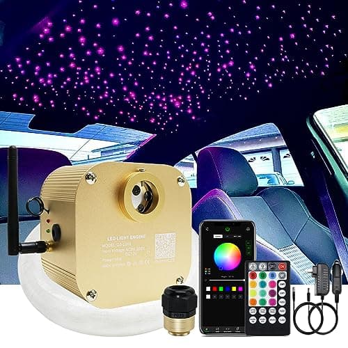 AKEPO 16W RGBW Twinkle APP Control Fiber Optic Lights, Music Activated+430pcs*9.8ft/3m (0.03+0.04+0.06in) Mixed Optical Fibers+Remote for Starlight Headliner Car Truck/Home Star Ceiling Light Kit