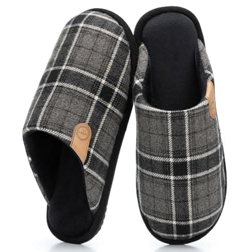 GOEWY Men's Slippers Cozy House Slippers, Warm Soft Indoor Outdoor Cotton Slipper for Men with Memory Foam Gifts for Men Him Dad Black Grey 7 8
