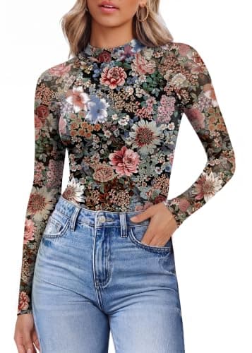 Mesh Shirts for Women Long Sleeve Lace Tops See Through Sheer Blouse