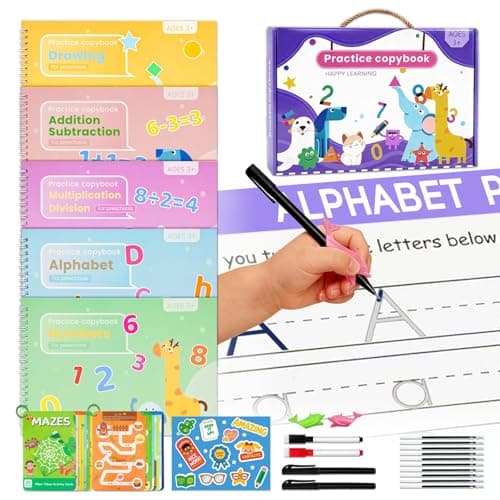 Magic Grooved Writing Practice, 5 Reusable Handwriting Workbooks Ages 3-8