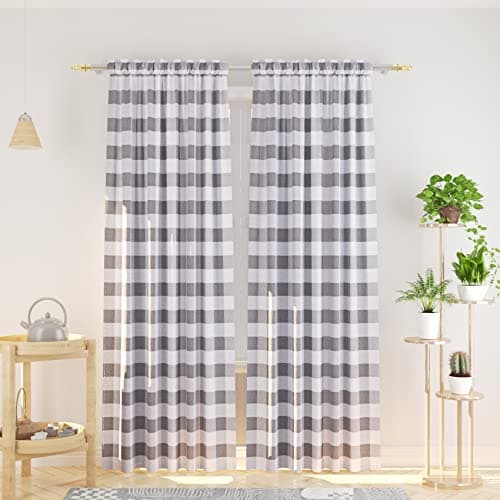 Buffalo Check Curtains 108 inch Long Farmhouse Living Room Divider Bedroom Gingham Plaid Window Curtain Panels Sliding Glass Door Drapes 2 Panels Rod Pocket Window Treatment Set Grey & White