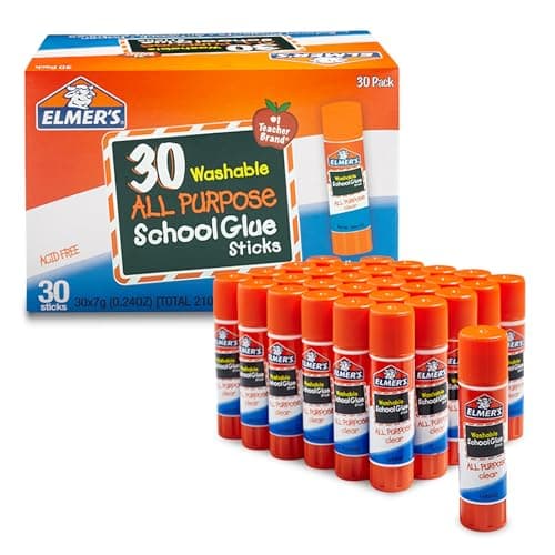 Elmer's All Purpose School Glue Sticks, Acid-Free and Washable, Clear, 7 Grams, 30 Count - Craft Projects, Poster, Classroom Supplies, #1 Teacher Brand