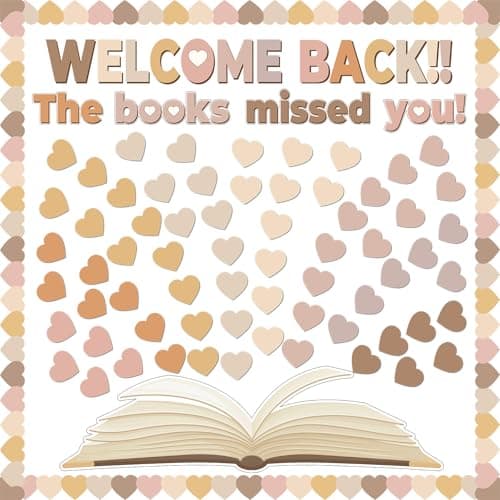Heart Reading Classroom Bulletin Decorations Set Classroom Boho Heart Reading Bulletin Board Border Cutout Welcome Back The Books Missed You Paper Cutouts Sets for Home Library School Wall Supplies