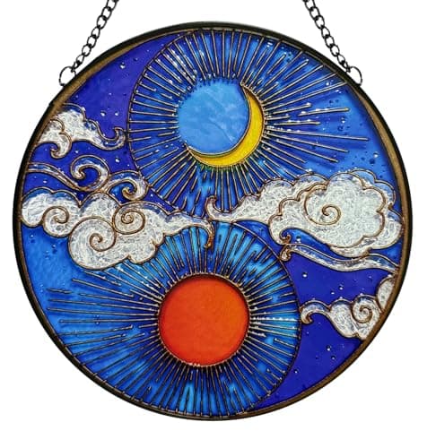 Stained Glass Window Hanging Sun Moon and Cloud Suncatcher