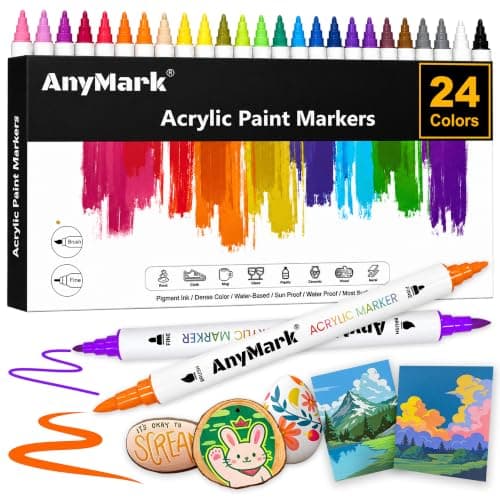 AnyMark 24 Colors Acrylic Paint Markers Brush & Fine Paint Pens