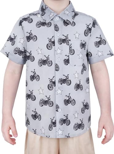 Boys Button Down Shirts Dress Short Sleeve Kids Collared Motorcycle Si3-4T
