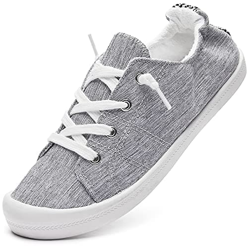 BENPAO Women's Canvas Slip on Sneakers White Tennis Shoes(Grey, US6)