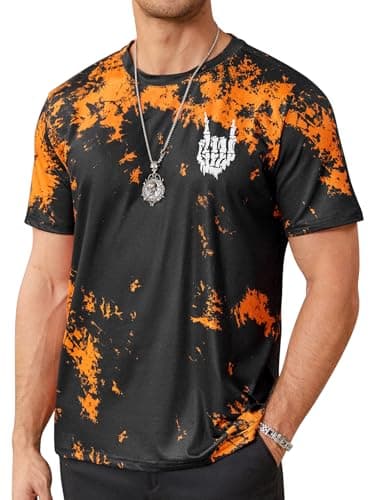 Hardaddy Men's Casual Tie Dye T-Shirts Short Sleeve Round Neck Graphic Tee Rock Band Tee Shirts Orange XXL