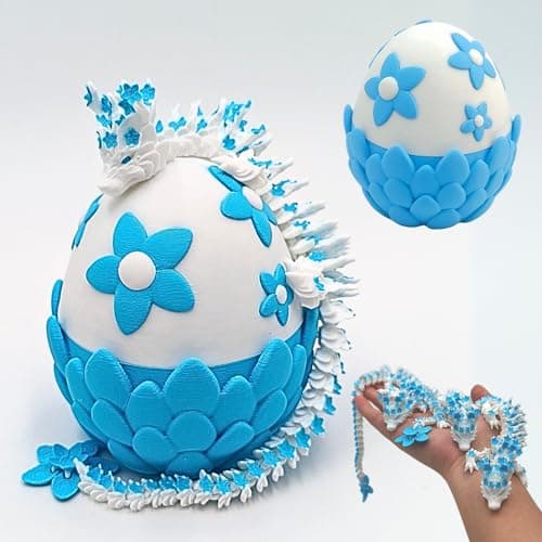 3D Printed Sakura Dragon with Eggs,Fidget Dinosaur Toys (Blue-White)