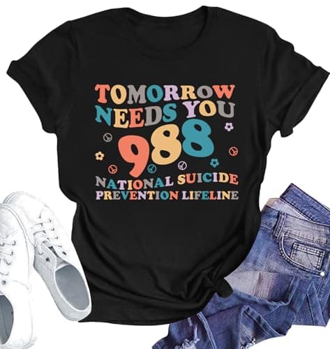 Women 988 Mental Health Awareness T‑Shirt Inspirational Graphic Tee Tops