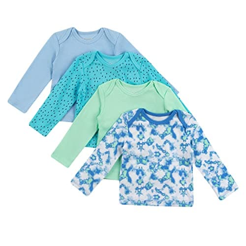 Hanes Baby Girls Infants's Long-Sleeve Undershirt, Flexy Soft 4-Way Stretch Knit T, Expandable Shoulder Pullover for Babies & and Toddler T-Shirt Set, Blue/Green, 0-6 Months US