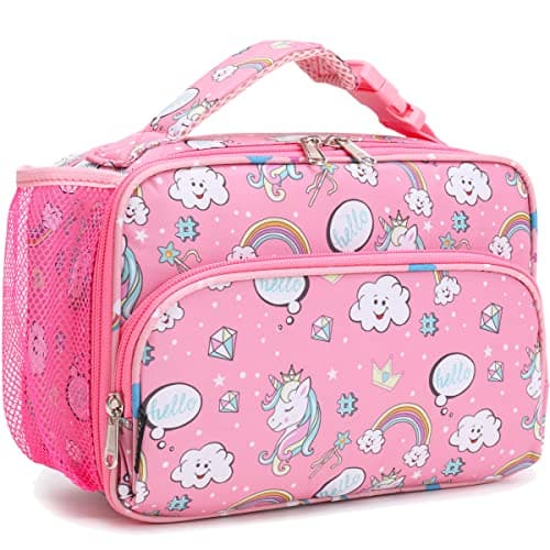 FlowFly Kids Lunch box Insulated Soft Bag Mini Cooler Back to School Thermal Meal Tote Kit for Girls, Boys, Rainbow
