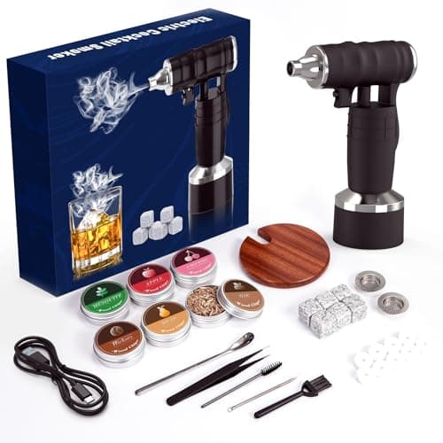 Electric Cocktail Smoker Kit - Rechargeable Whiskey Smoker Kit with Smoking Gun, Old-Fashioned Bourbon Smoker, Cold Smoker, Food Smoke Gun, Smoked Drink infuser, 6 Wood Chips,Butane Not required,Black